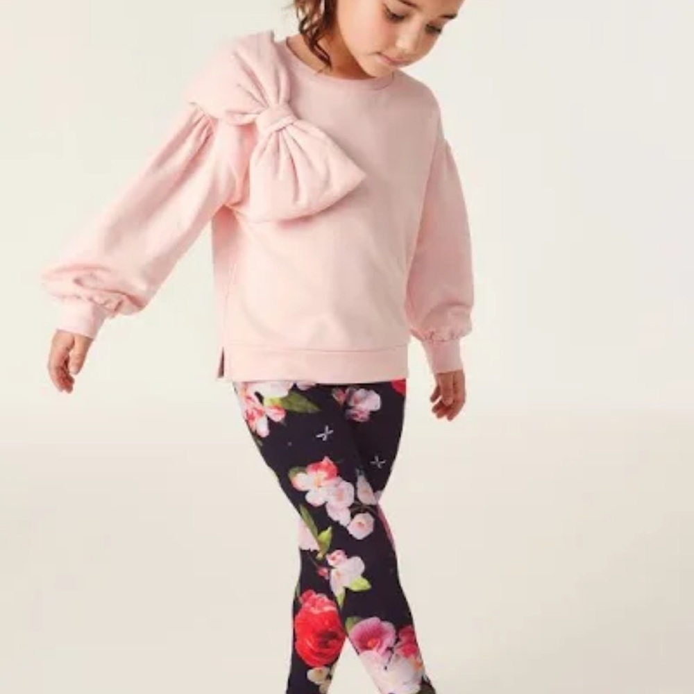New Ted Baker Girls Logo Pink Bow Sweater Floral Leggings 3pc 24 Months Baby
